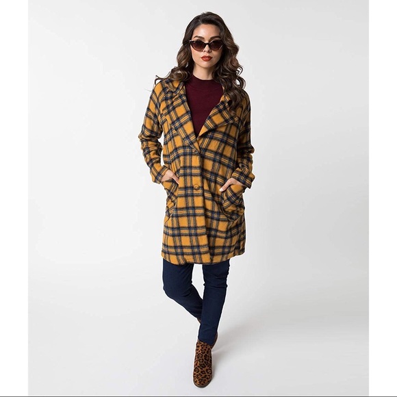 Unique Vintage Jackets & Blazers - Unique Vintage Yellow Plaid Coat
